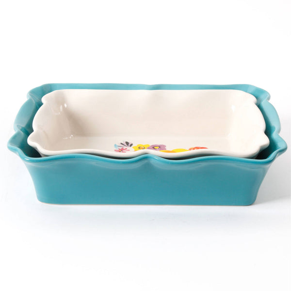 2-Piece Rectangular Ruffle Top Ceramic Bakeware Set